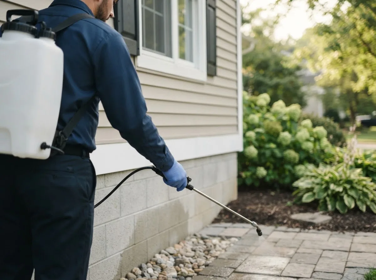 Pest control technician inspecting a home in Westtown, NY